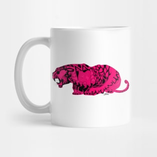 pink wild mexican king tiger in ecopop with totonac magical patterns in floral folk art Mug